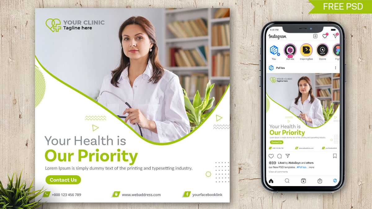 Free Health Clinic Social Media Post Design PSD Template