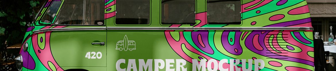 Free Hippie Camper PSD Mockup