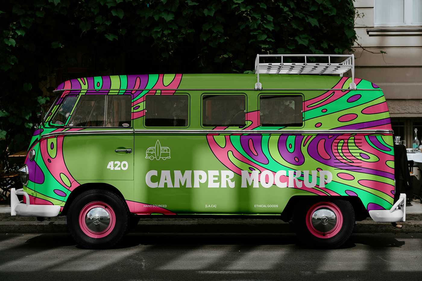 Free Hippie Camper PSD Mockup