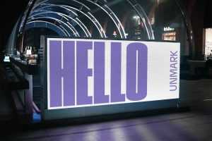 Free Horizontal Screen Billboard Mockup in Night View