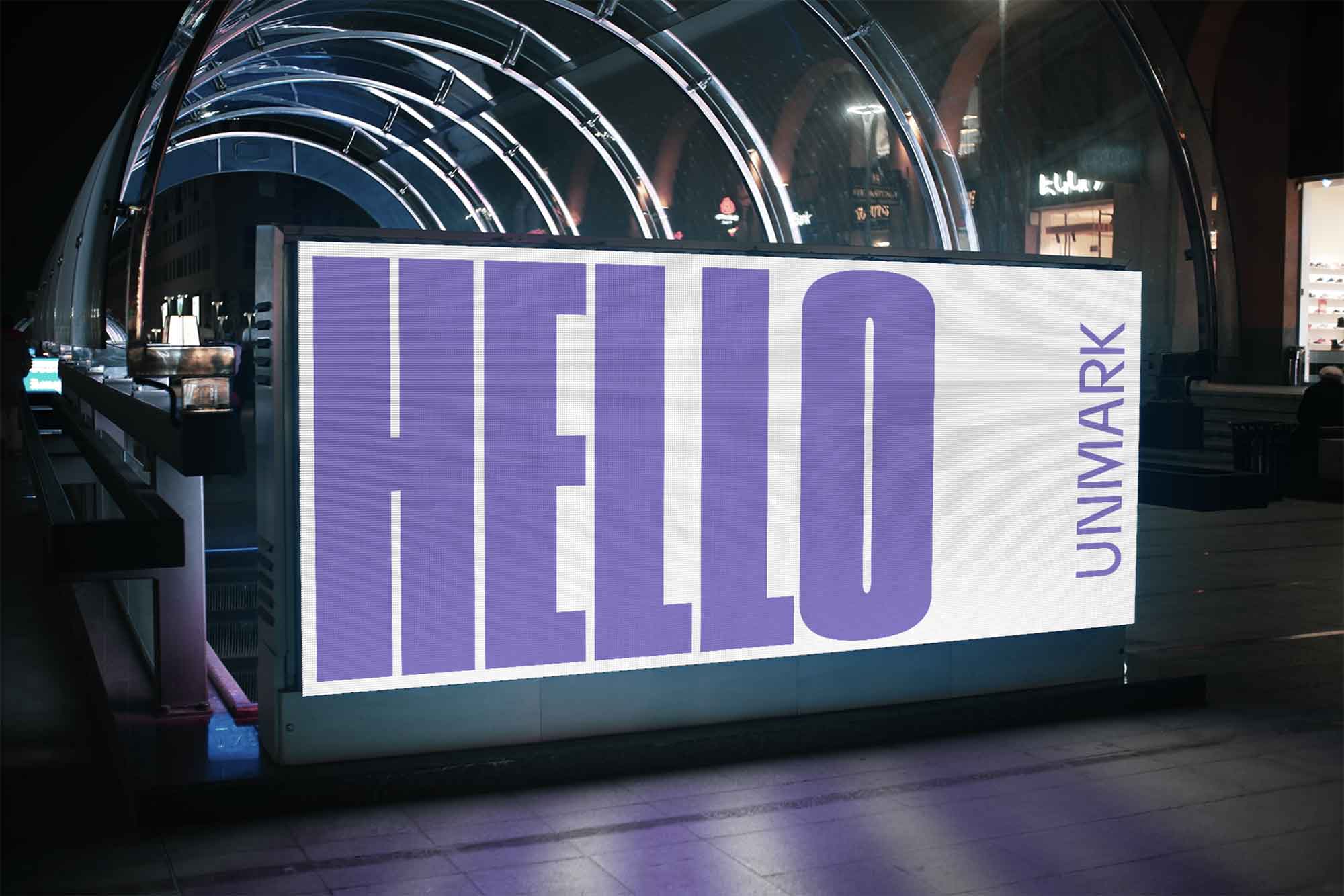 Free Horizontal Screen Billboard Mockup in Night View