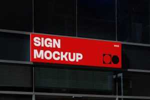 Free Horizontal Sign on a Building Mockup