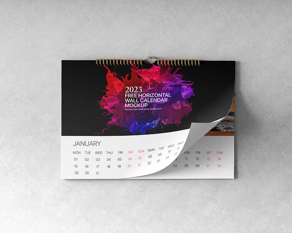 Free Horizontal Wall Calendar Mockup PSD