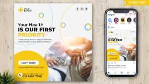 Free Hospital Health Care Social Media Post PSD Design Template