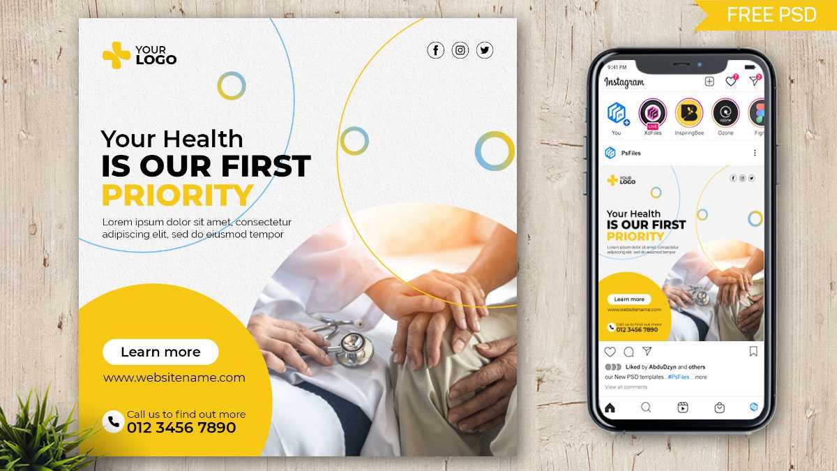 Free Hospital Health Care Social Media Post PSD Design Template