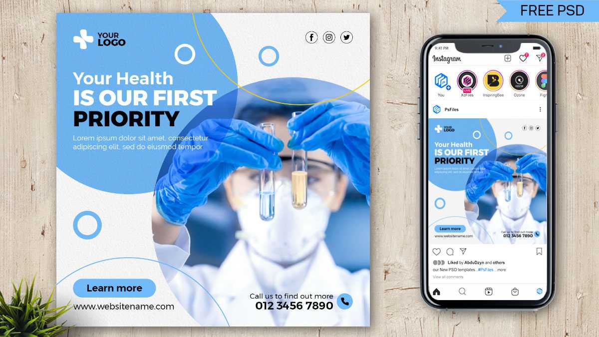 Free Hospital Health Care Social Media Post PSD Template