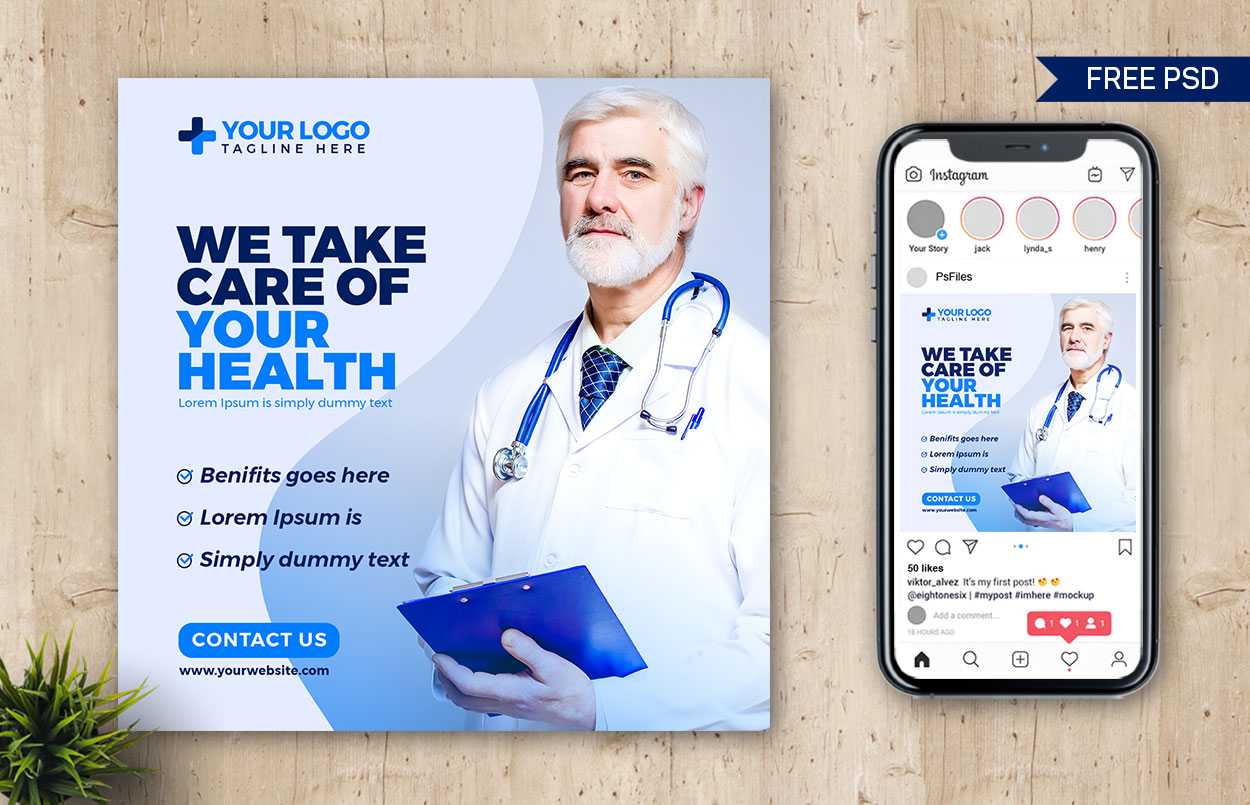 Free Hospital Health Care Social Post Design PSD Template