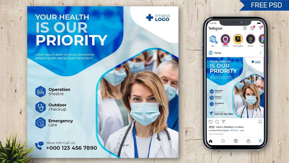 Free Hospital Health Social Media Post PSD Design Template