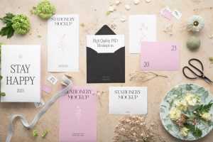 Free Huge Paper Stationery Set Mockup