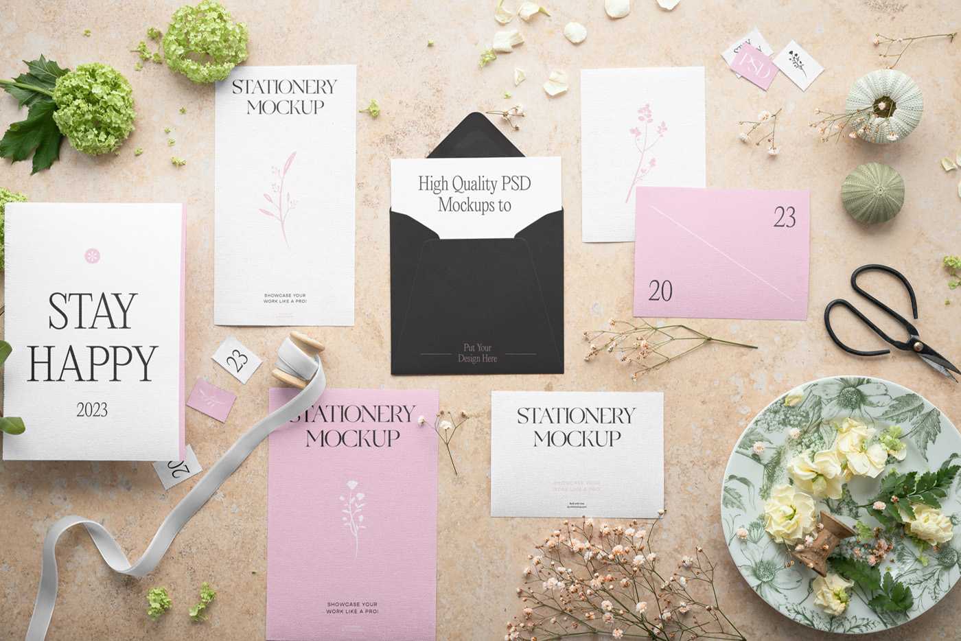Free Huge Paper Stationery Set Mockup