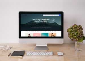 Free iMac on Desk Workspace Mockup Scene Set PSD