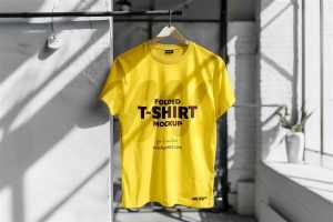 Free Indoor Light Hanging T-Shirt Mockup PSD