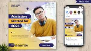 Free Instagram Post Design PSD Template for Admission Started
