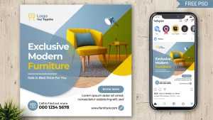 Free Instagram Post Design PSD Template for Furniture Online Store