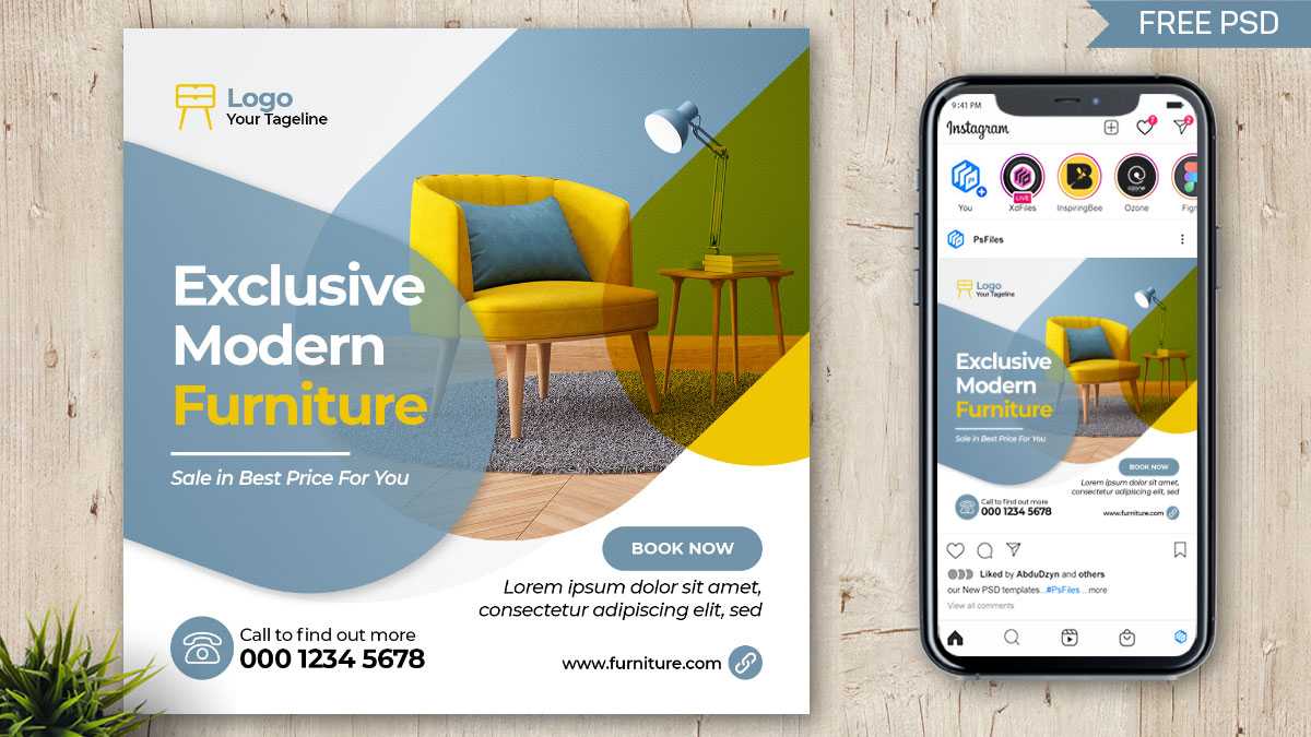 Free Instagram Post Design PSD Template for Furniture Online Store