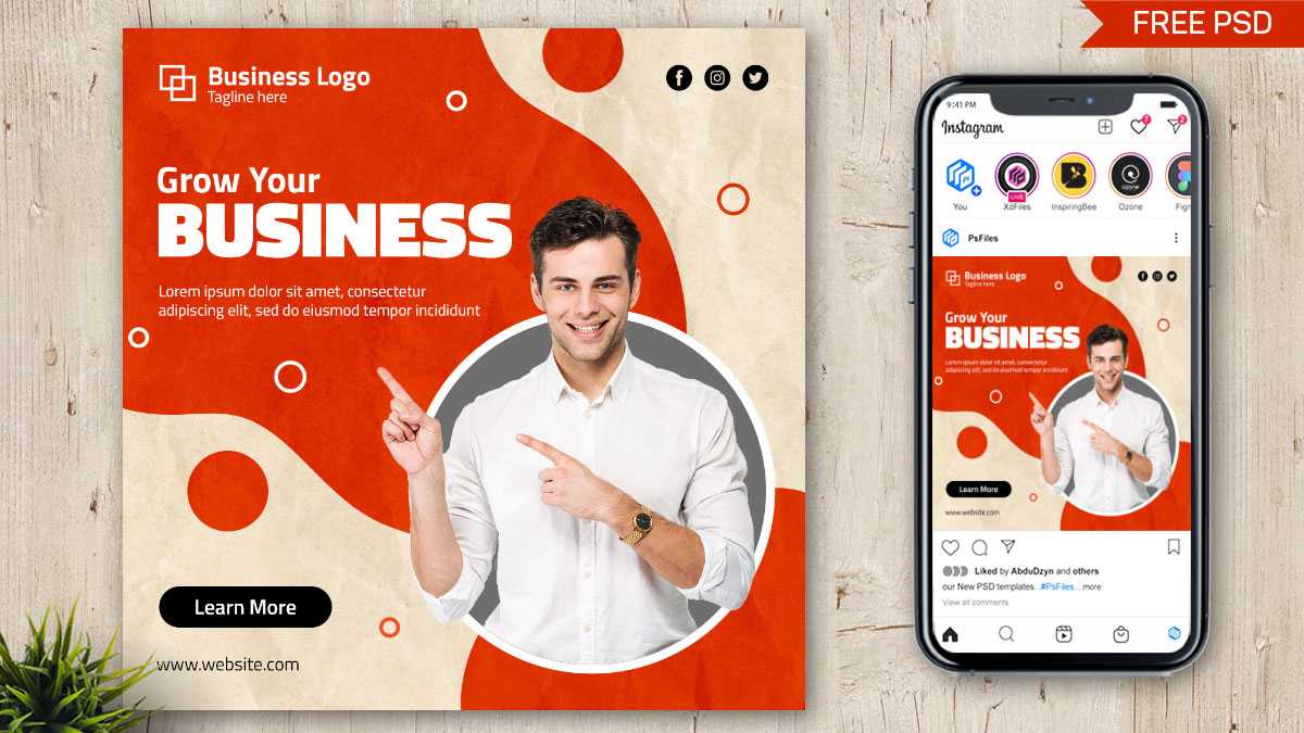 Free Instagram Post Design PSD Template for Grow Your Business