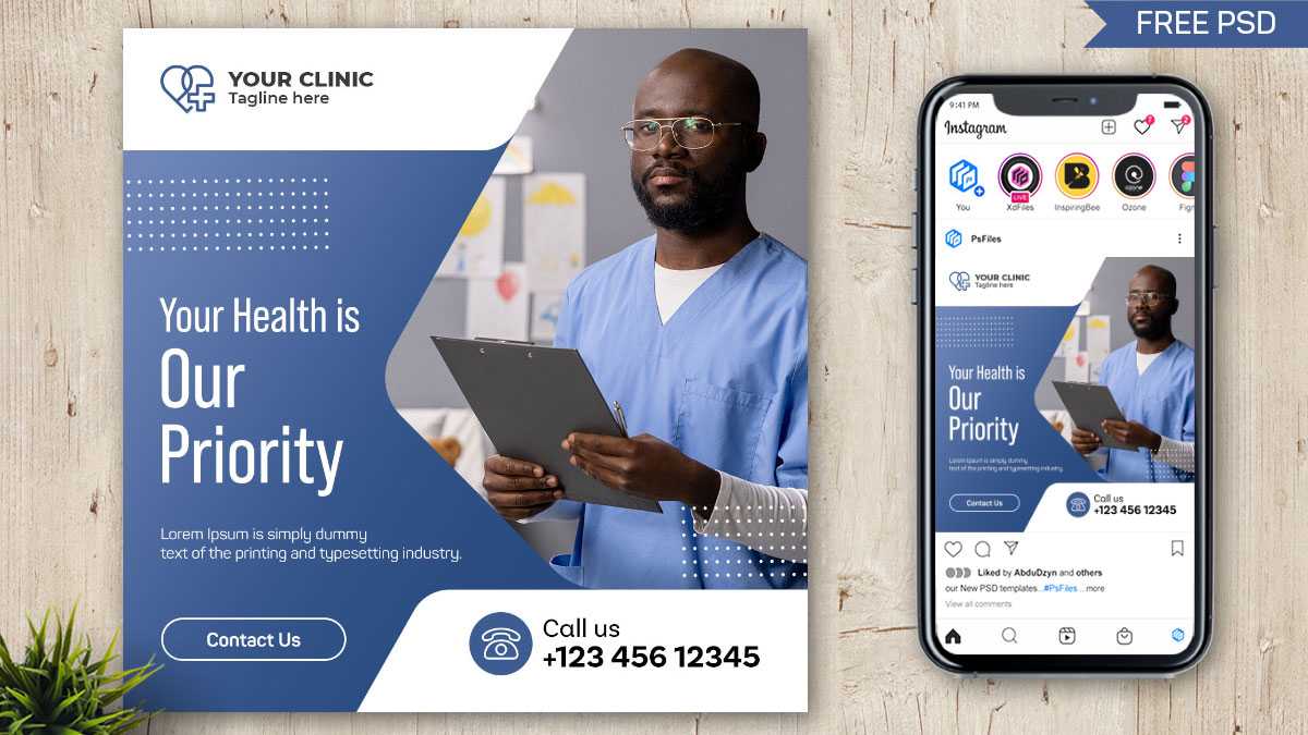 Free Instagram Post Design PSD Template for Health Care