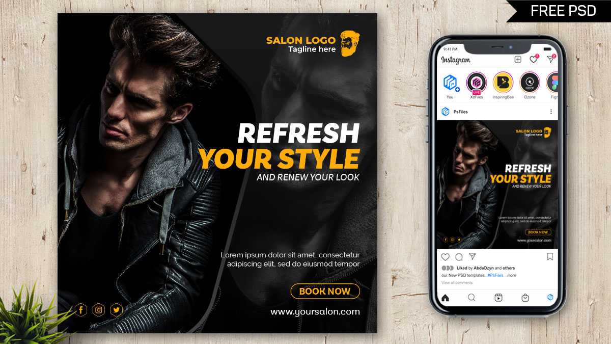 Free Instagram Post Design PSD Template for Men Beauty Salon