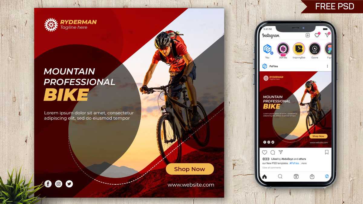 Free Instagram Post Design PSD Template for Mountain Bike