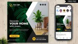 Free Instagram Post Design PSD Template Indoor Plants Shop