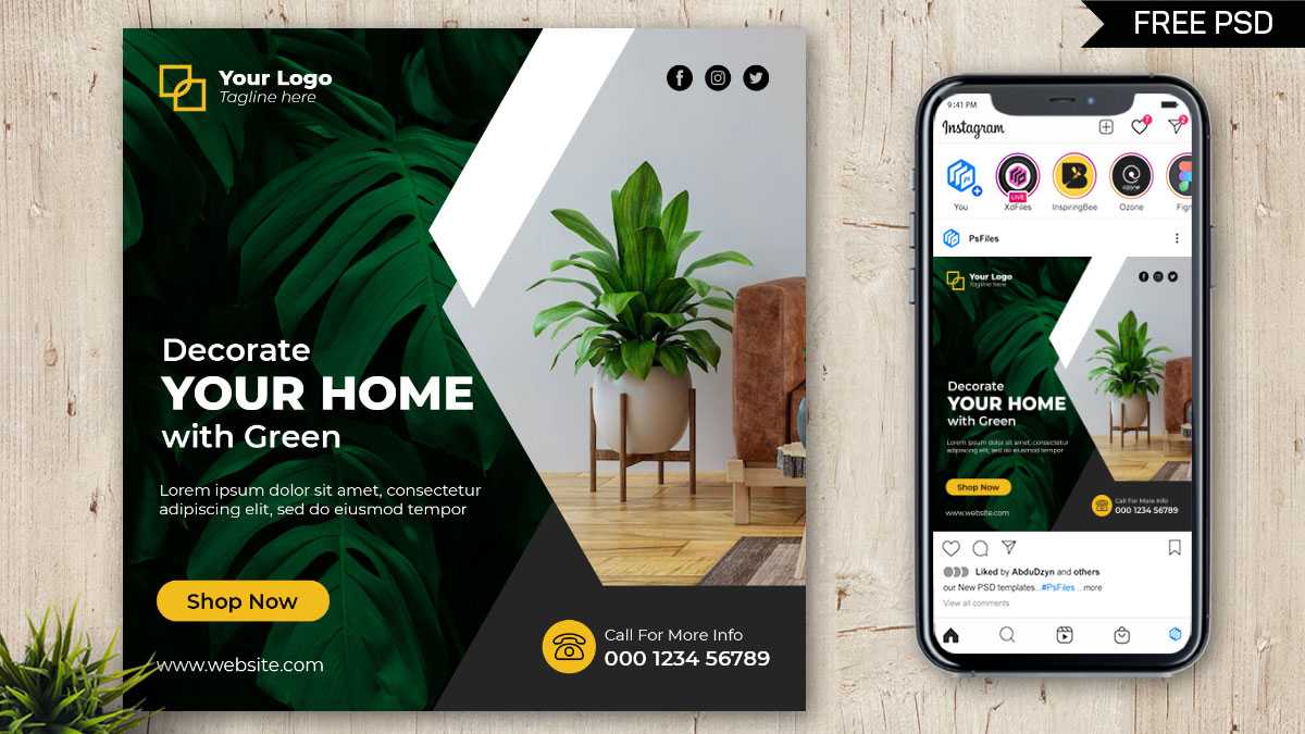 Free Instagram Post Design PSD Template Indoor Plants Shop