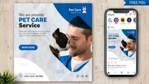 Free Instagram Post Design Template PSD for Pets Care Animal Shop