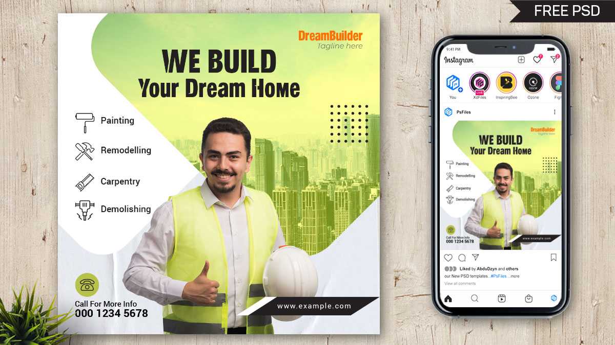 Free Instagram Post Template for Builders and Construction Company -