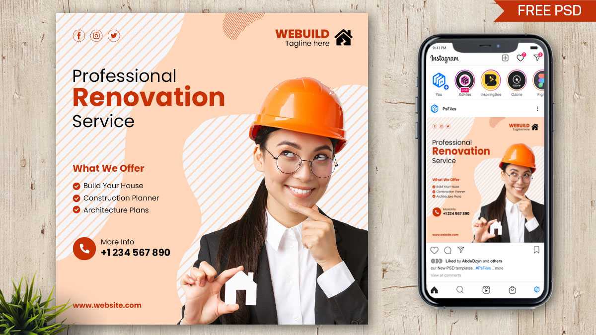 Free Instagram Post Template for Professional Renovation Service -