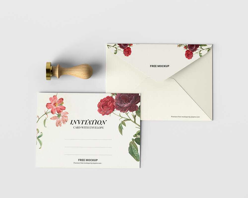Free Invitation Card Mockup with Stamp