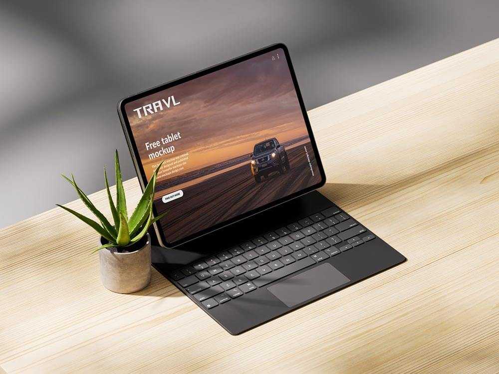 Free iPad Pro Mockups set with Keyboard Case PSD