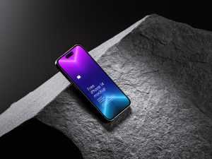 Free iPhone 14 Mockup on Rock PSD Set