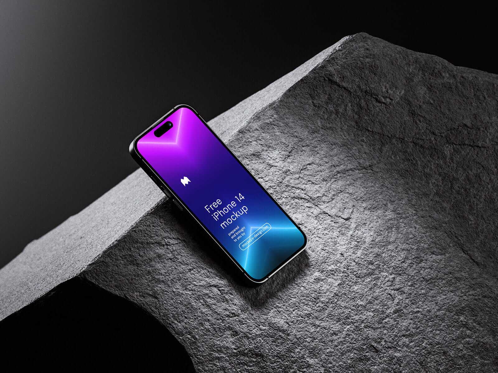 Free iPhone 14 Mockup on Rock PSD Set