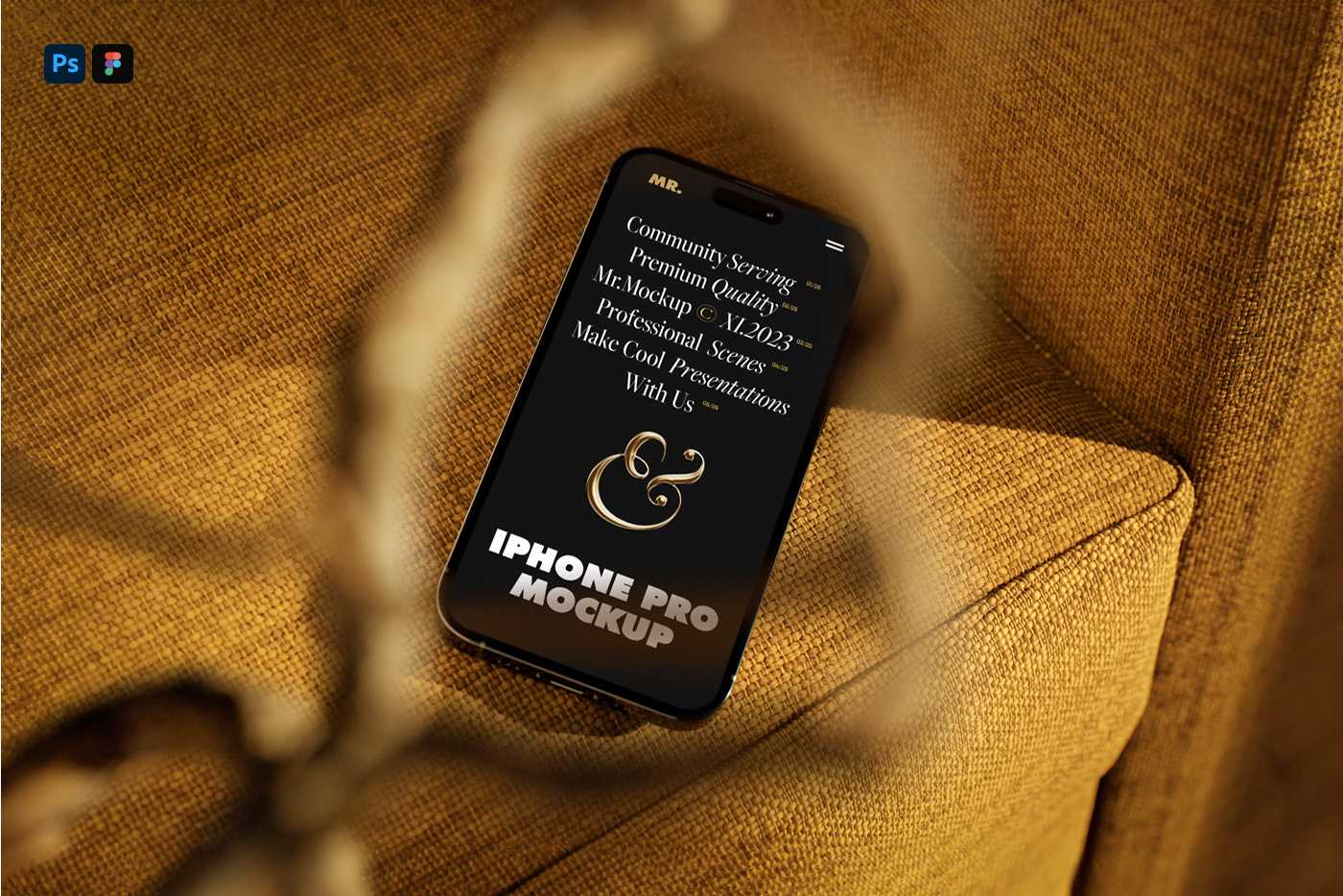 Free iPhone 14 on Armchair Mockup