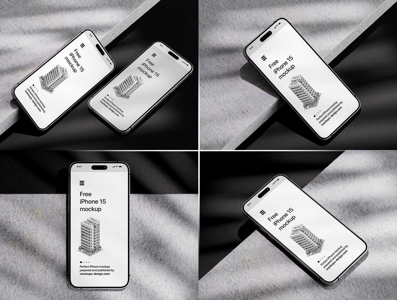 Free iPhone 15 Mockups On Dark Background