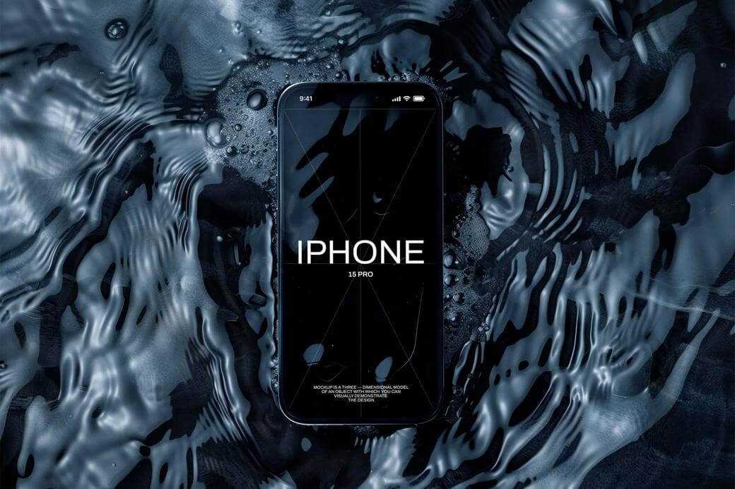 Free iPhone 15 Pro Mockup Surrendered in Water