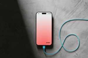 Free iPhone 15 Pro Mockup with Charging Cable