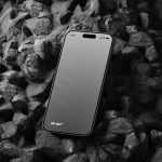 Free iPhone 15 Pro On Black Stone Mockup PSD
