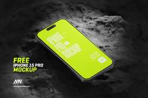 Free iPhone 15 Pro On Rock Mockup