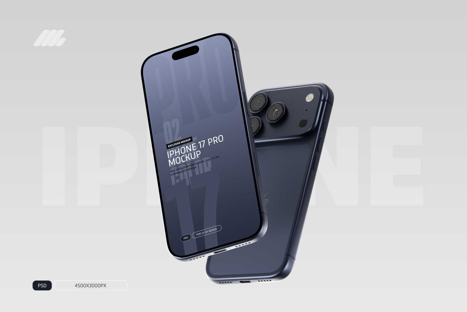 Free iPhone 17 Pro Mockup PSD Blue Color
