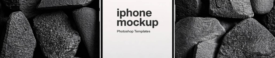 Free iPhone 17 Pro Mockup PSD on Black Rocks Background