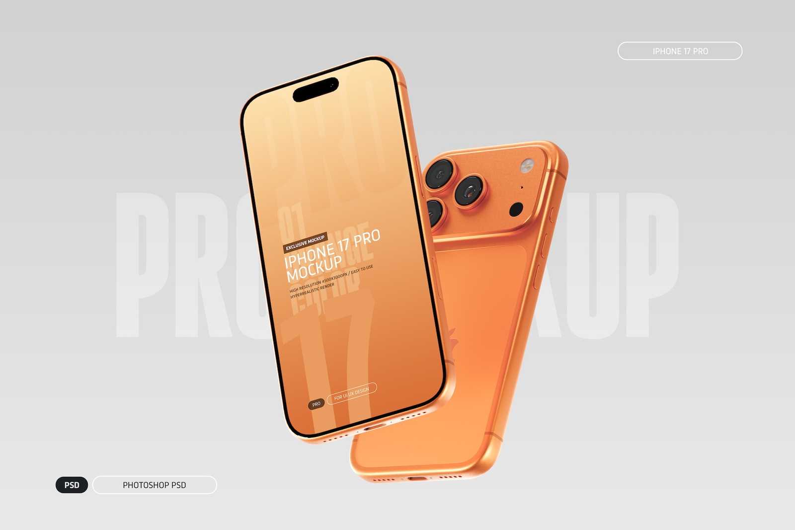 Free iPhone 17 Pro Mockup PSD Orange Color