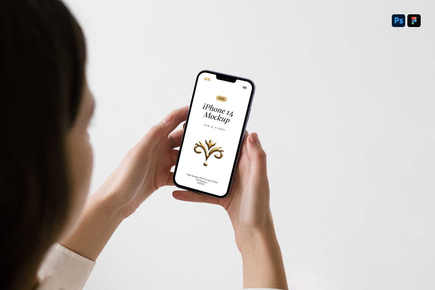 Free iPhone Pro in Woman Hands Mockup