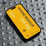 Free iPhone Pro on Metal Floor Mockup
