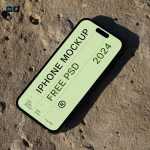 Free iPhone Pro on Rock Mockup