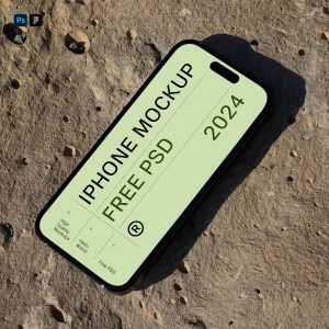 Free iPhone Pro on Rock Mockup