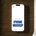 Free iPhone Pro on Wooden Mockup