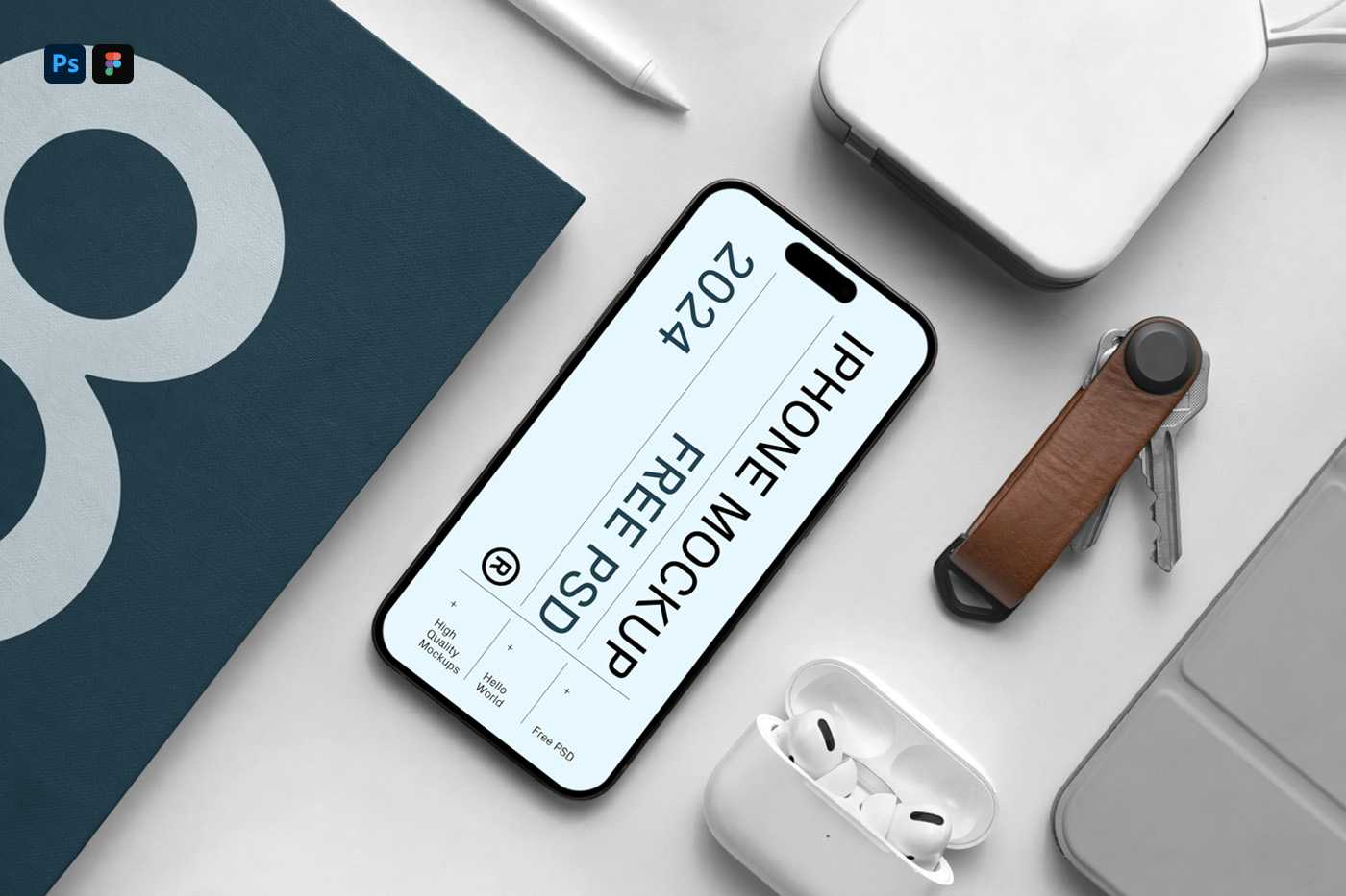 Free iPhone Pro with Book Mockup