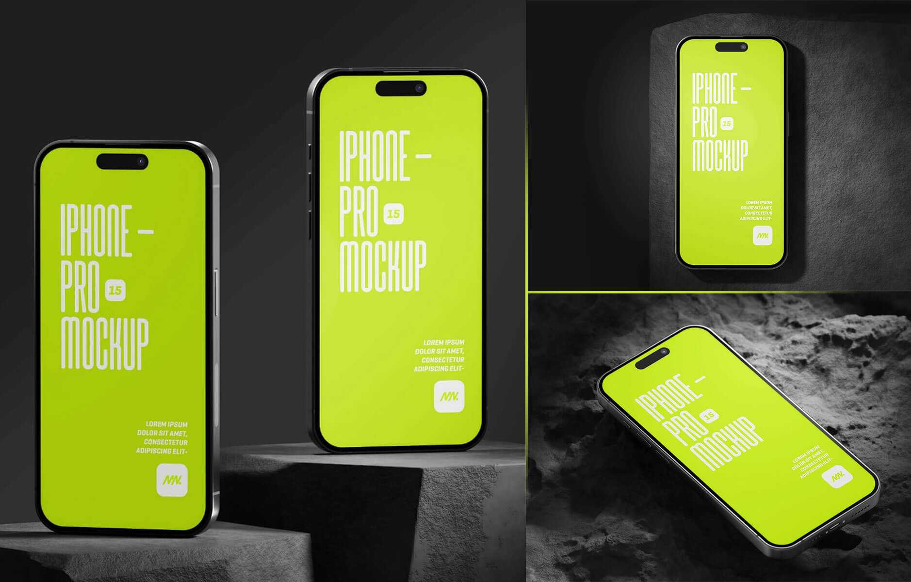 Free iPhone's 15 Pro Mockup on Rock