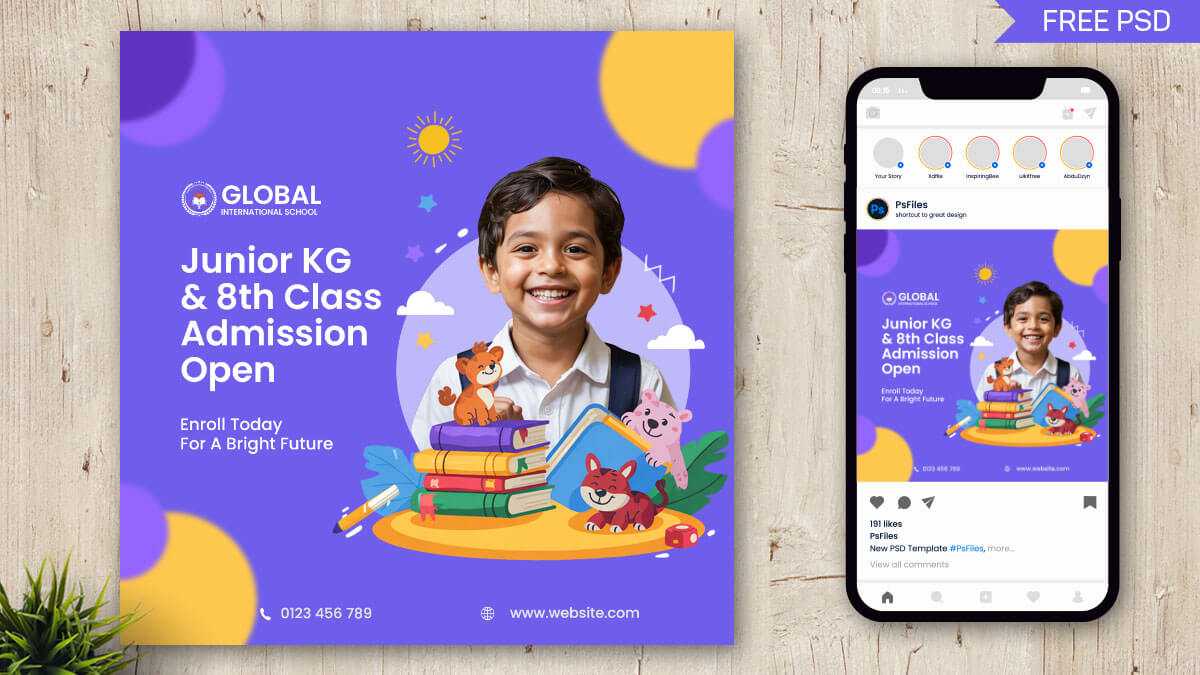 Free Junior KG And 8th Class Admission Open PSD Template Download