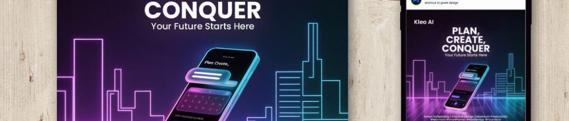 Free Kleo AI Futuristic Planner Post Design PSD – Plan, Create, Conquer Design Template